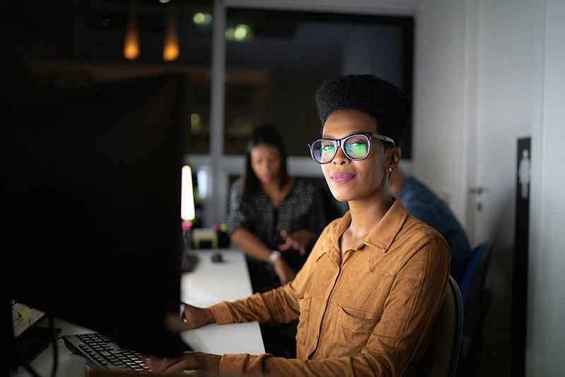 woman works with computer woman works with computer